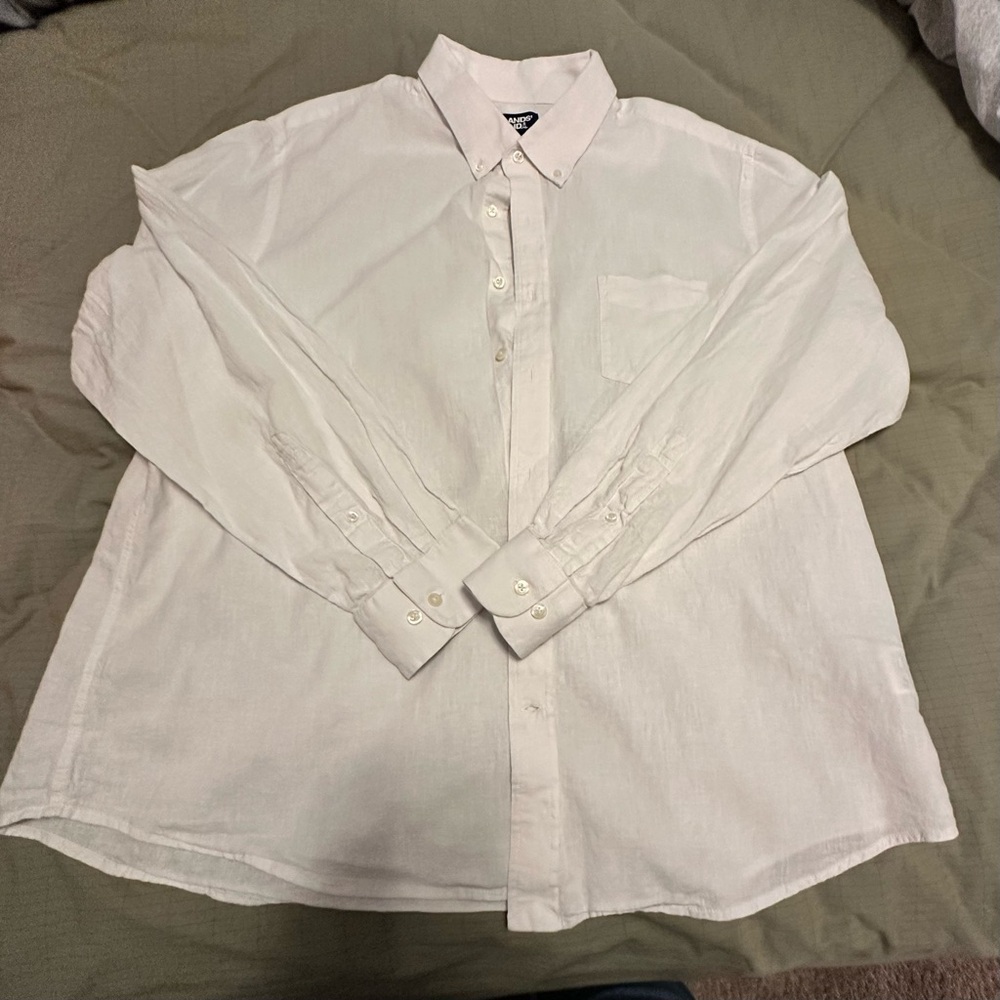 LOT OF 2 - Lands' End Men's White & Pink Linen & Cotton Button Downs - Size XL - Picture 3 of 11